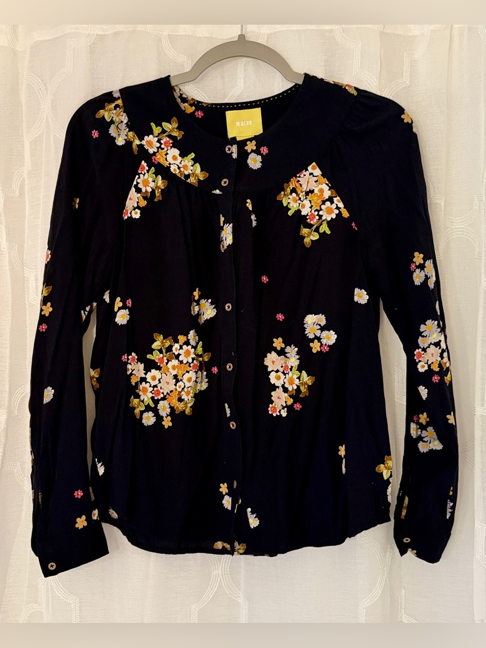Maeve Anthropologie Black Floral Button Front Blouse | XS